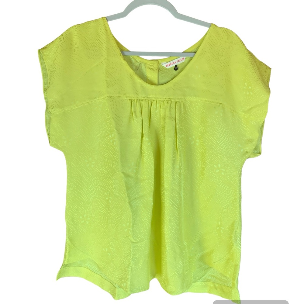 Rebecca Taylor women’s yellow green short sleeve blouse size 12 office career - Picture 1 of 13